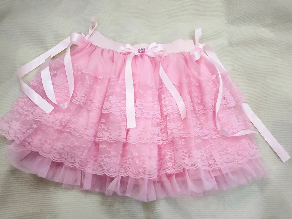 PinkBubble Princess Coquette Style Lace Bow Mini Skirt