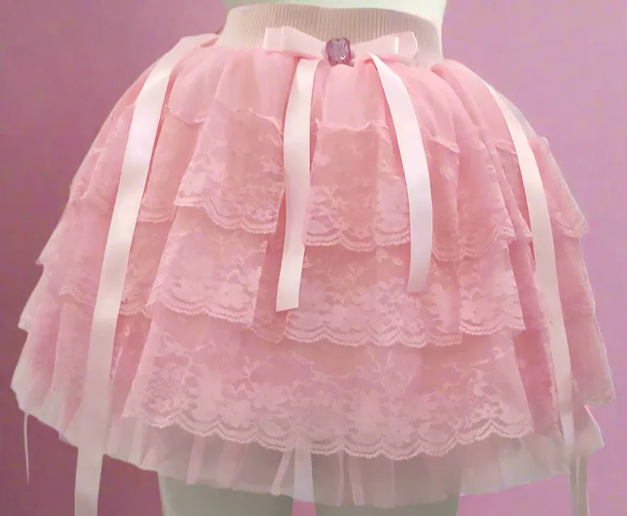 PinkBubble Princess Coquette Style Lace Bow Mini Skirt