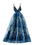 Printed Cutout Puffy Organza Slip Dress