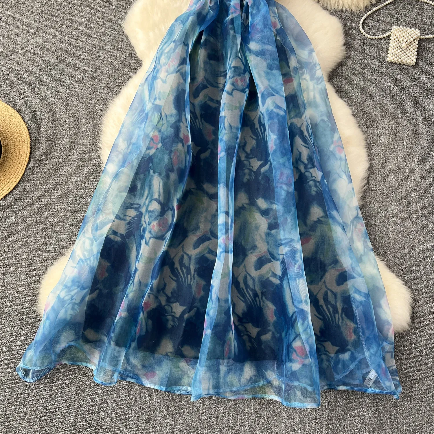 Printed Cutout Puffy Organza Slip Dress