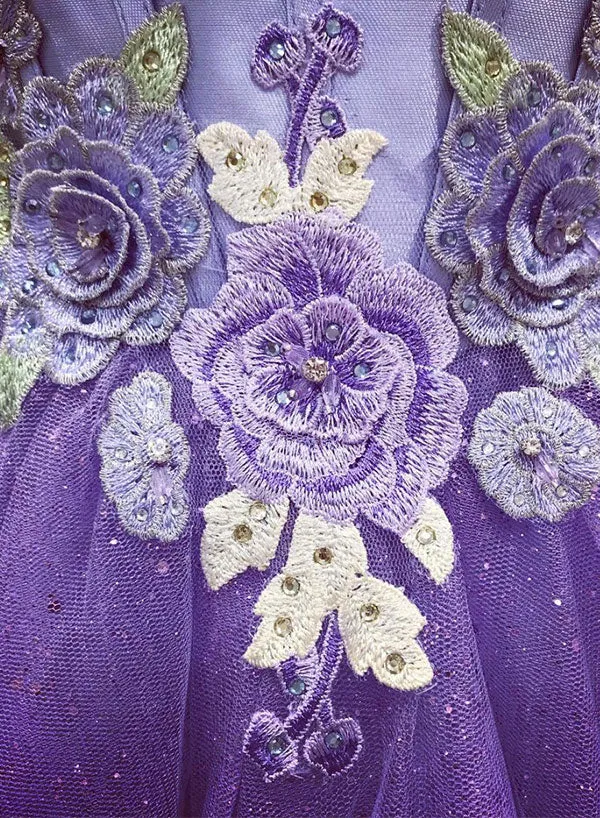 Purple Strapless Tulle Lace Long Prom Dress, A-Line Beautiful Evening Party Dress