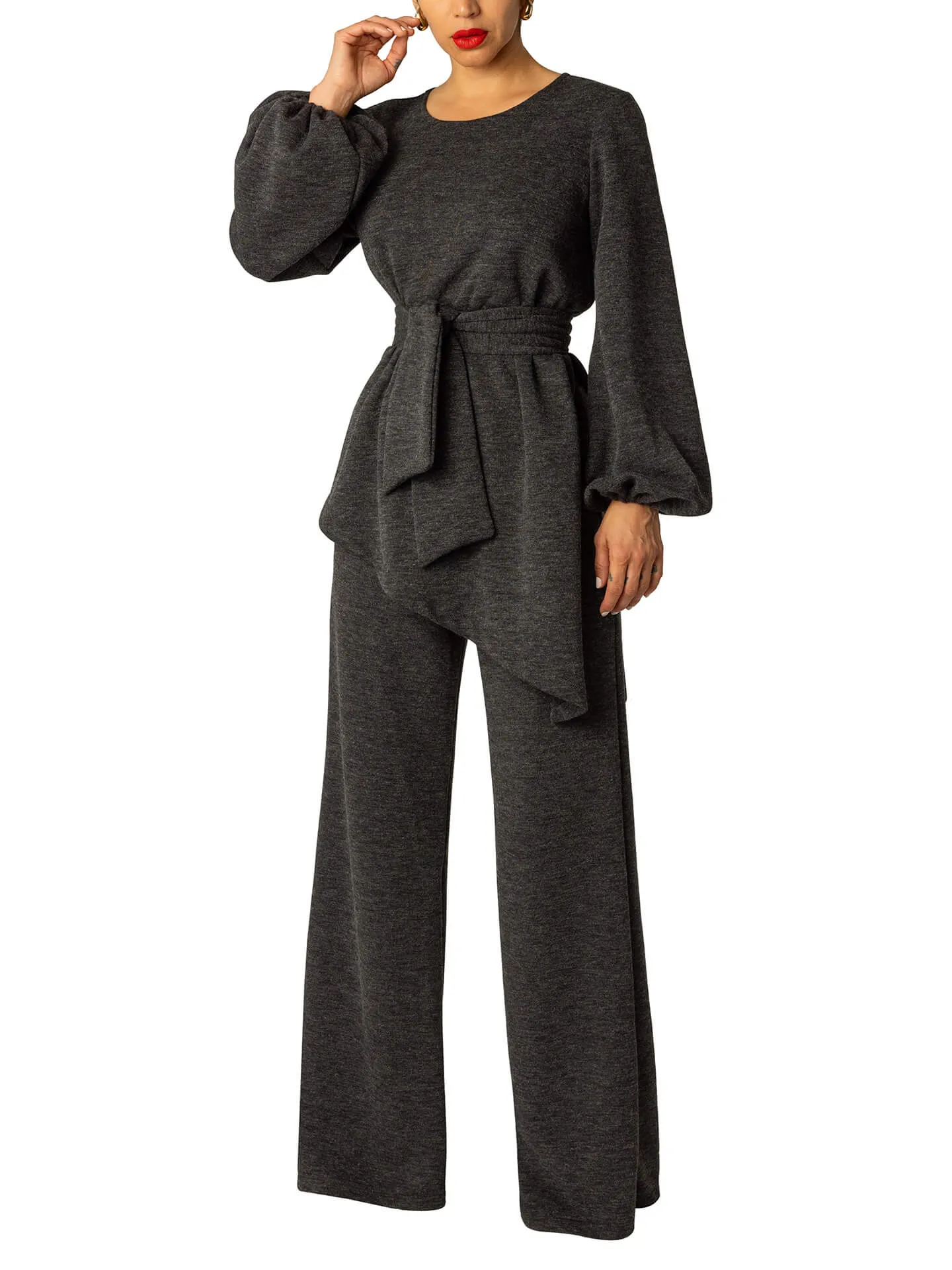 "Kayla" Grey Wideleg Pants
