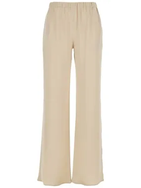 'Rapolano' Beige Pants With Elastic Waist And Wide Leg In Silk Blend Woman