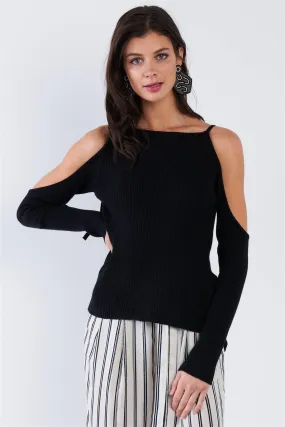 Ribbed Off The Shoulder Open Back Sweater