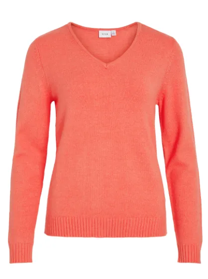 Ril V-Neck Knit Top - Coral
