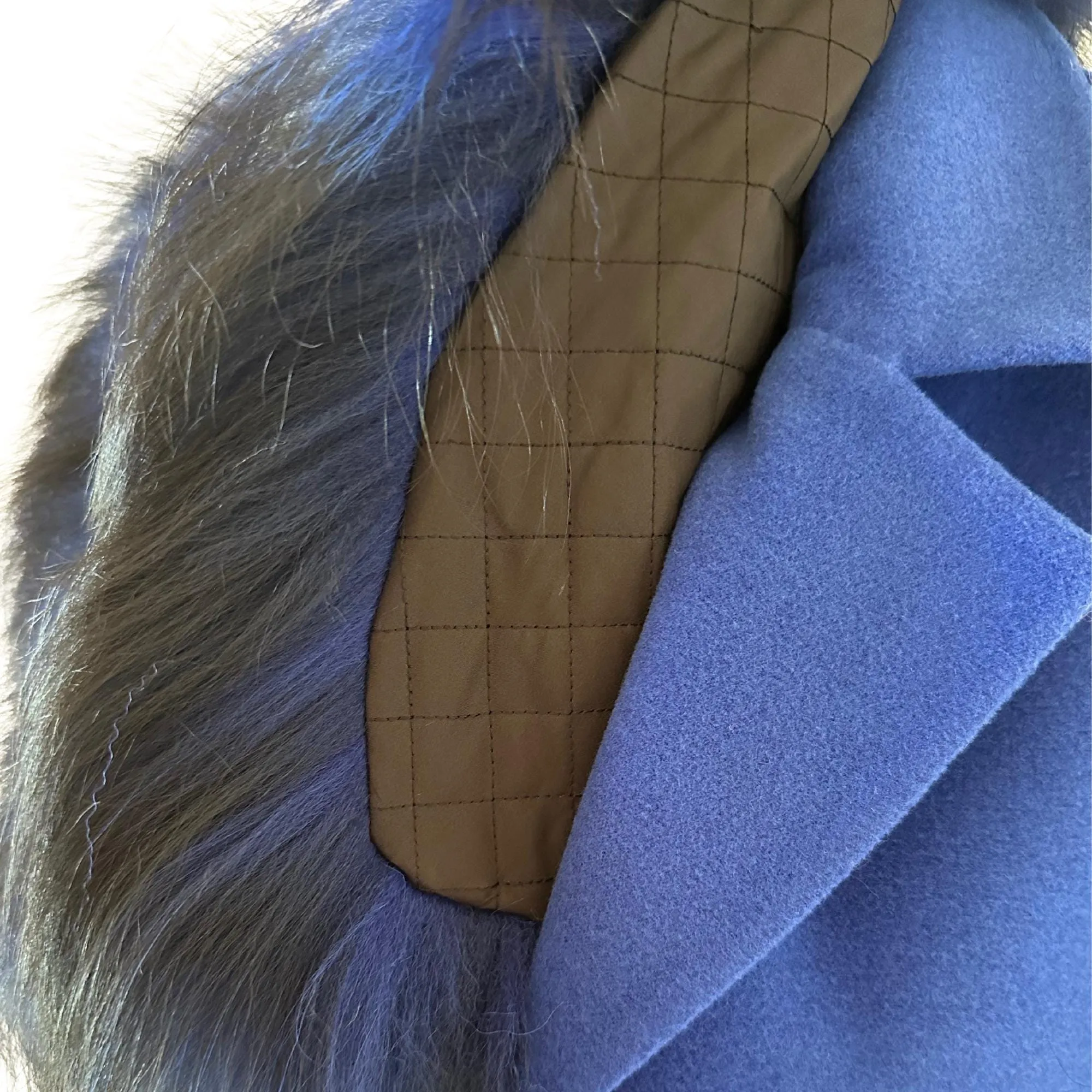 Royal Blue Classic Feminine Woolen blend Overcoat Cape Coat Detachable fox fur collar