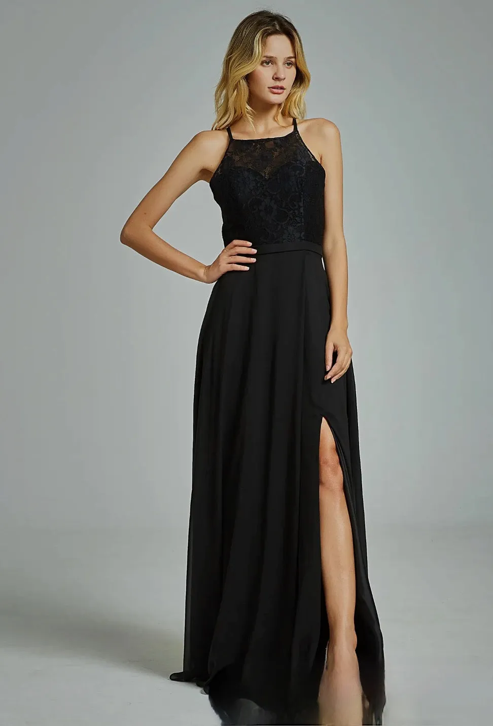 Sexy High Neck Split Chiffon Bridesmaid Dress