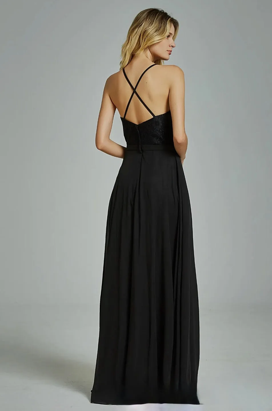 Sexy High Neck Split Chiffon Bridesmaid Dress