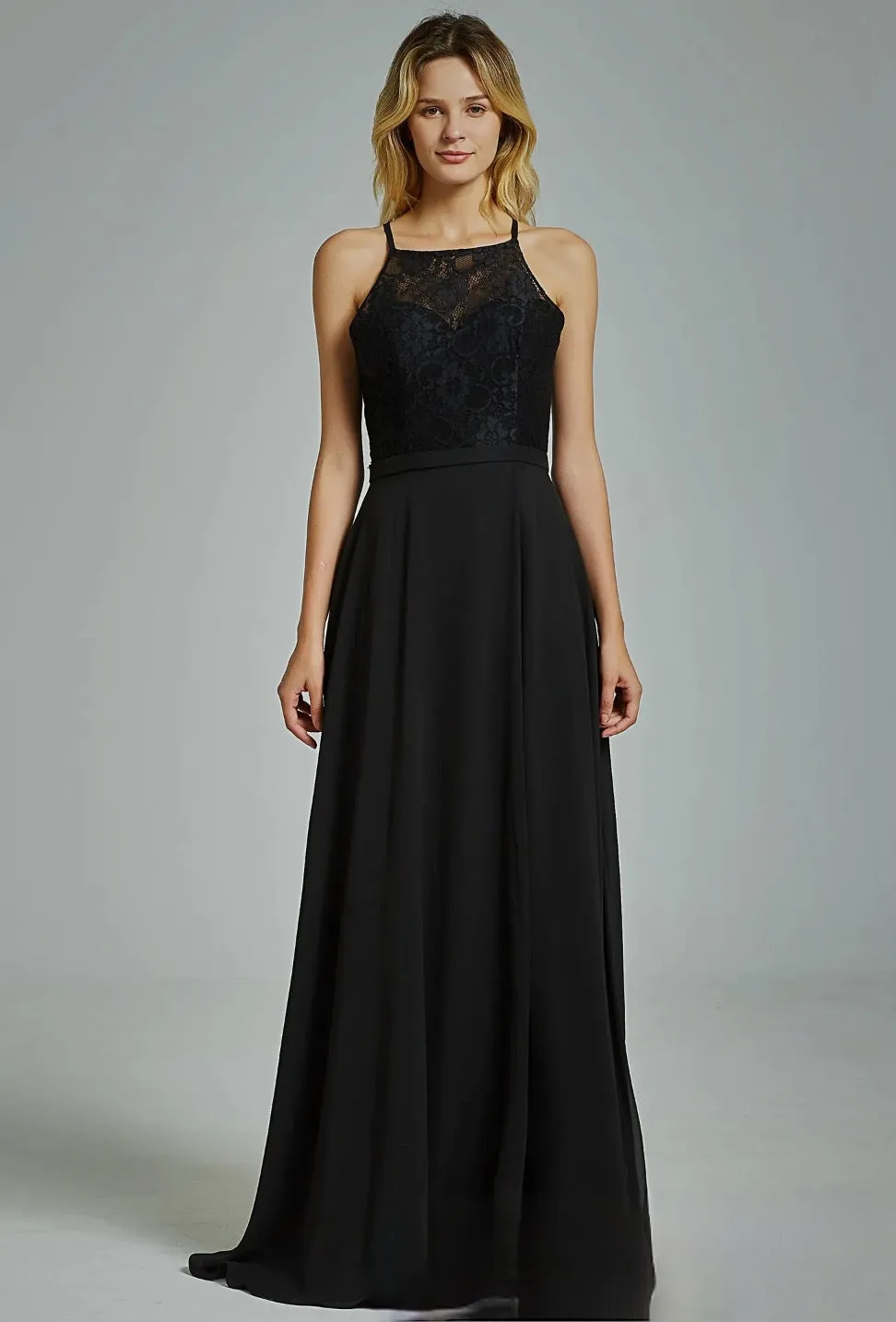 Sexy High Neck Split Chiffon Bridesmaid Dress