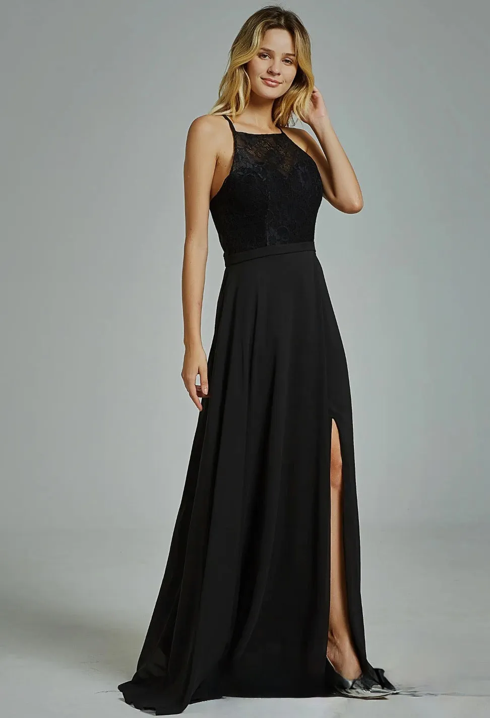 Sexy High Neck Split Chiffon Bridesmaid Dress