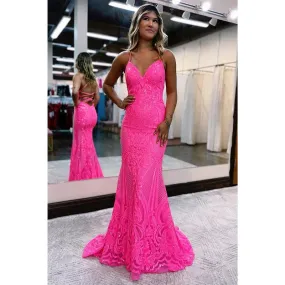 Sexy V-neck Sequins Appliques Mermaid Prom Dress Glitter