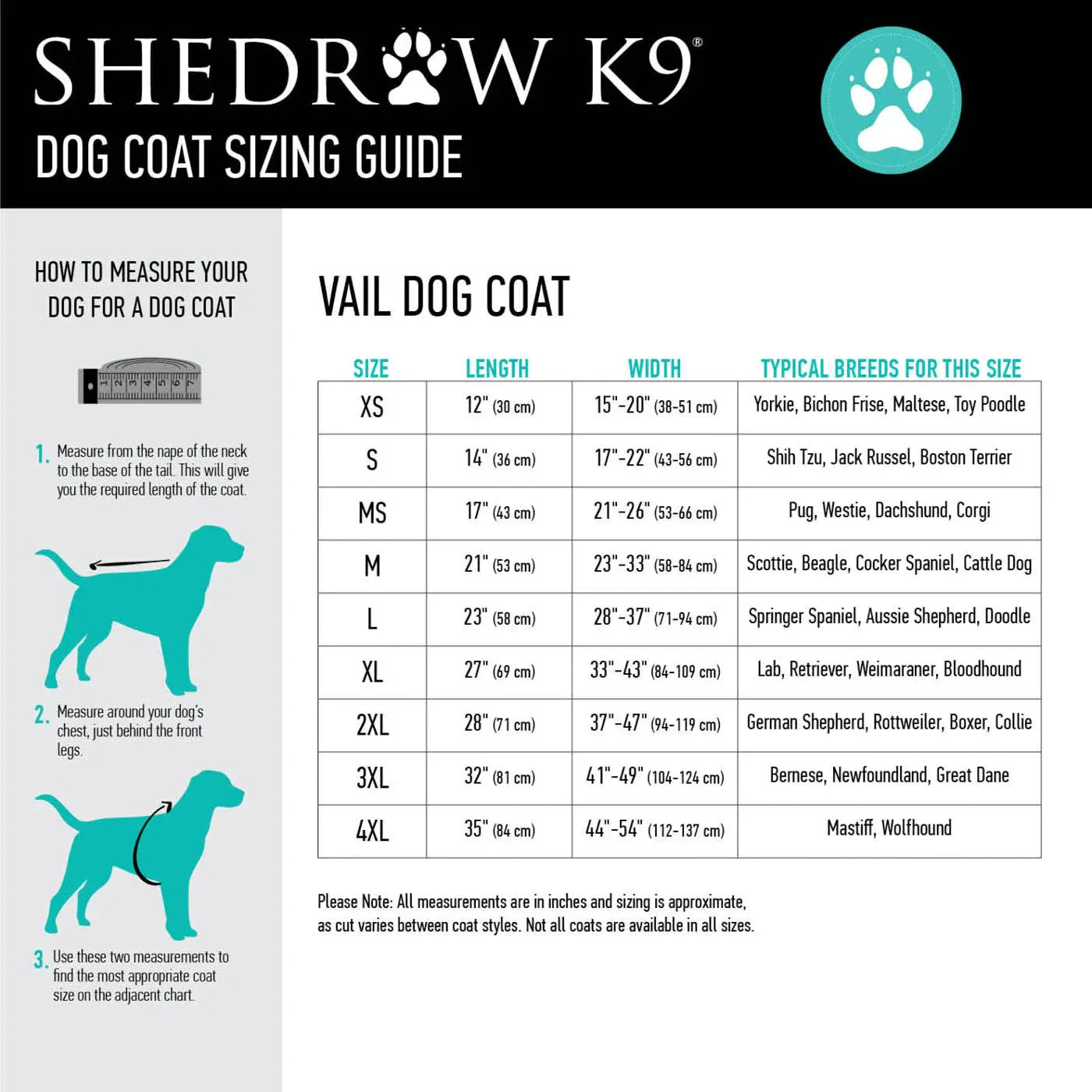 Shedrow K9 Vail Dog Coat Black with Smoke Pine Trim (EXTRA 50% OFF AT CHECKOUT)