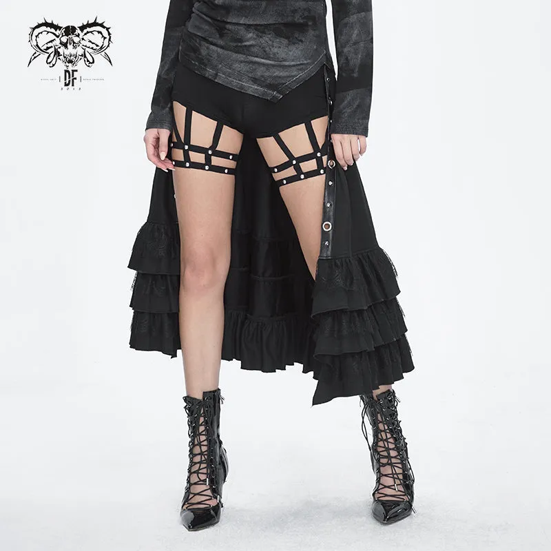 SKT195 Black gauze twill material with ruffles skirt