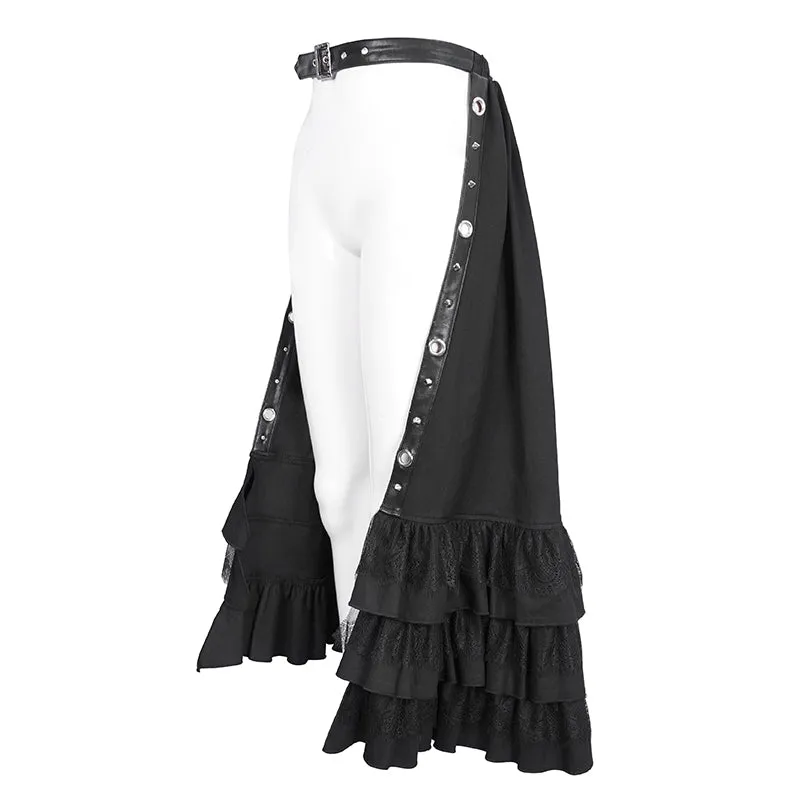 SKT195 Black gauze twill material with ruffles skirt