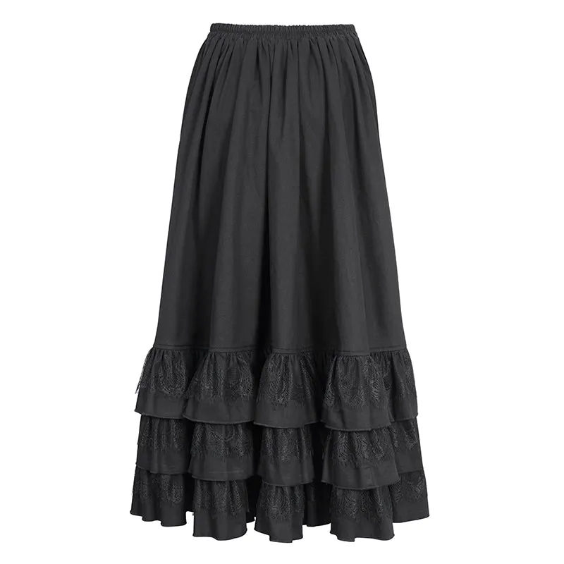 SKT195 Black gauze twill material with ruffles skirt