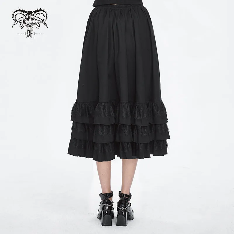 SKT195 Black gauze twill material with ruffles skirt