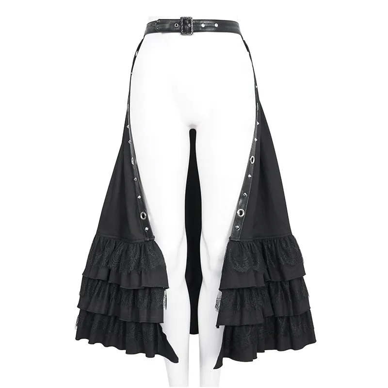 SKT195 Black gauze twill material with ruffles skirt