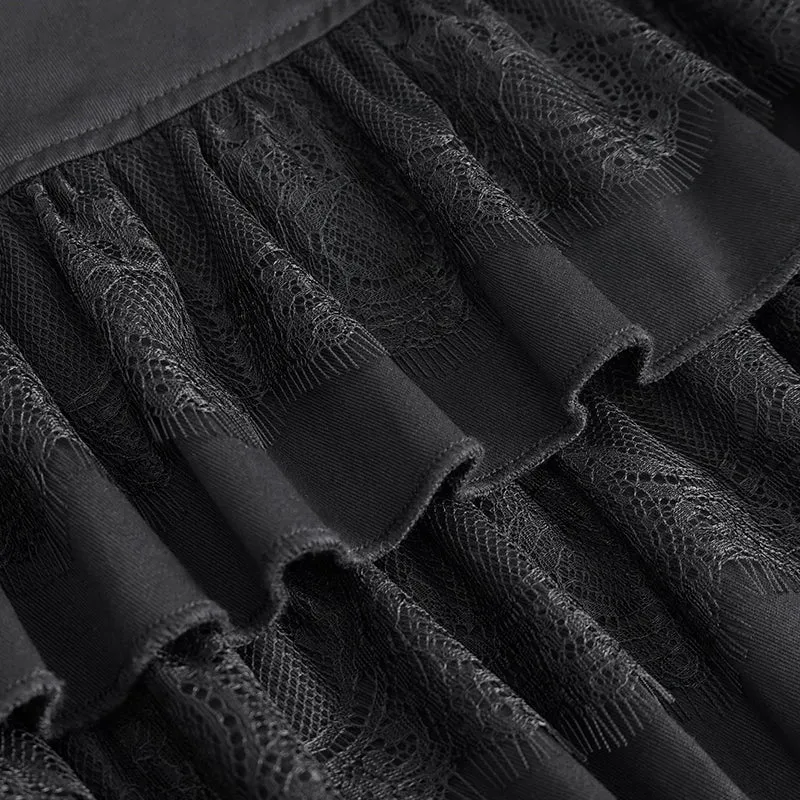 SKT195 Black gauze twill material with ruffles skirt