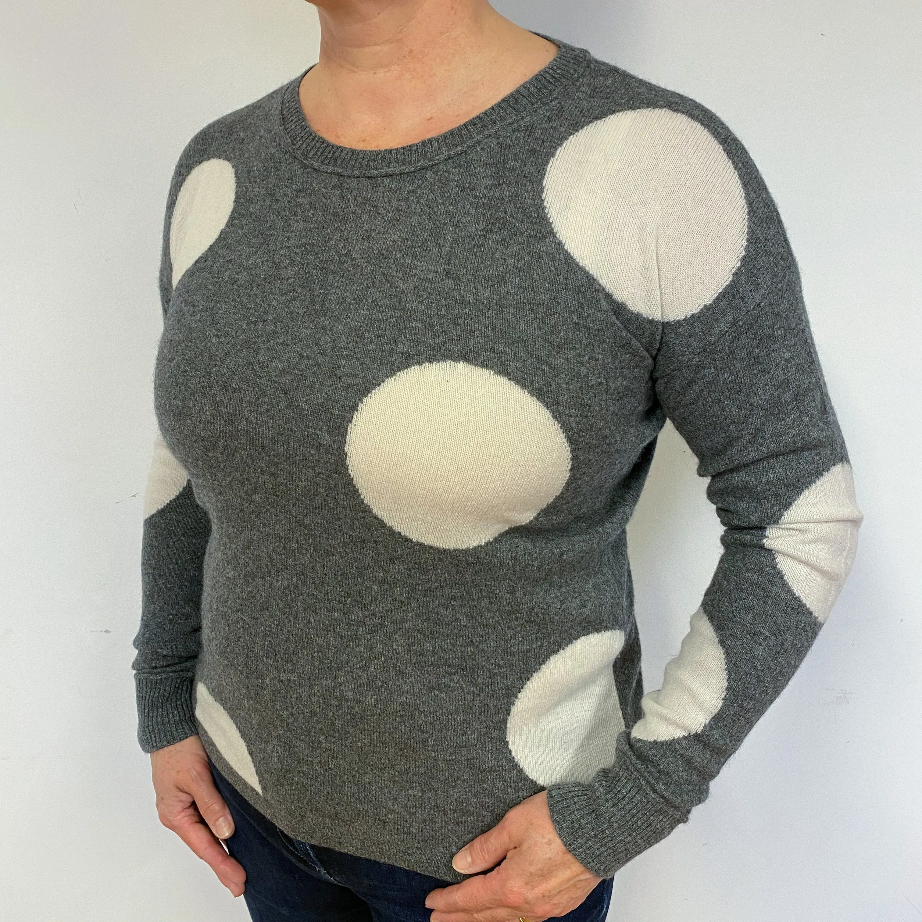 Slate Grey Circles Cashmere Crew Neck Jumper Large