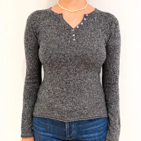 Slate Grey Marl Cashmere 1/4 Button V Neck Jumper Small