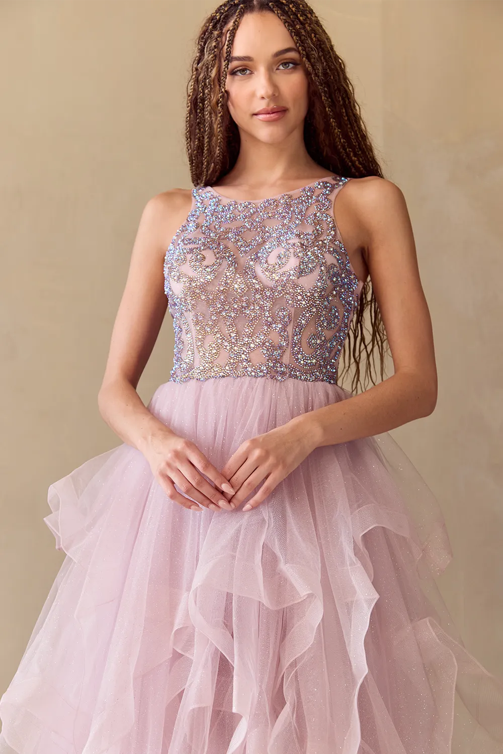 Sleeveless A-line Layered Gown by Amelia Couture 5066