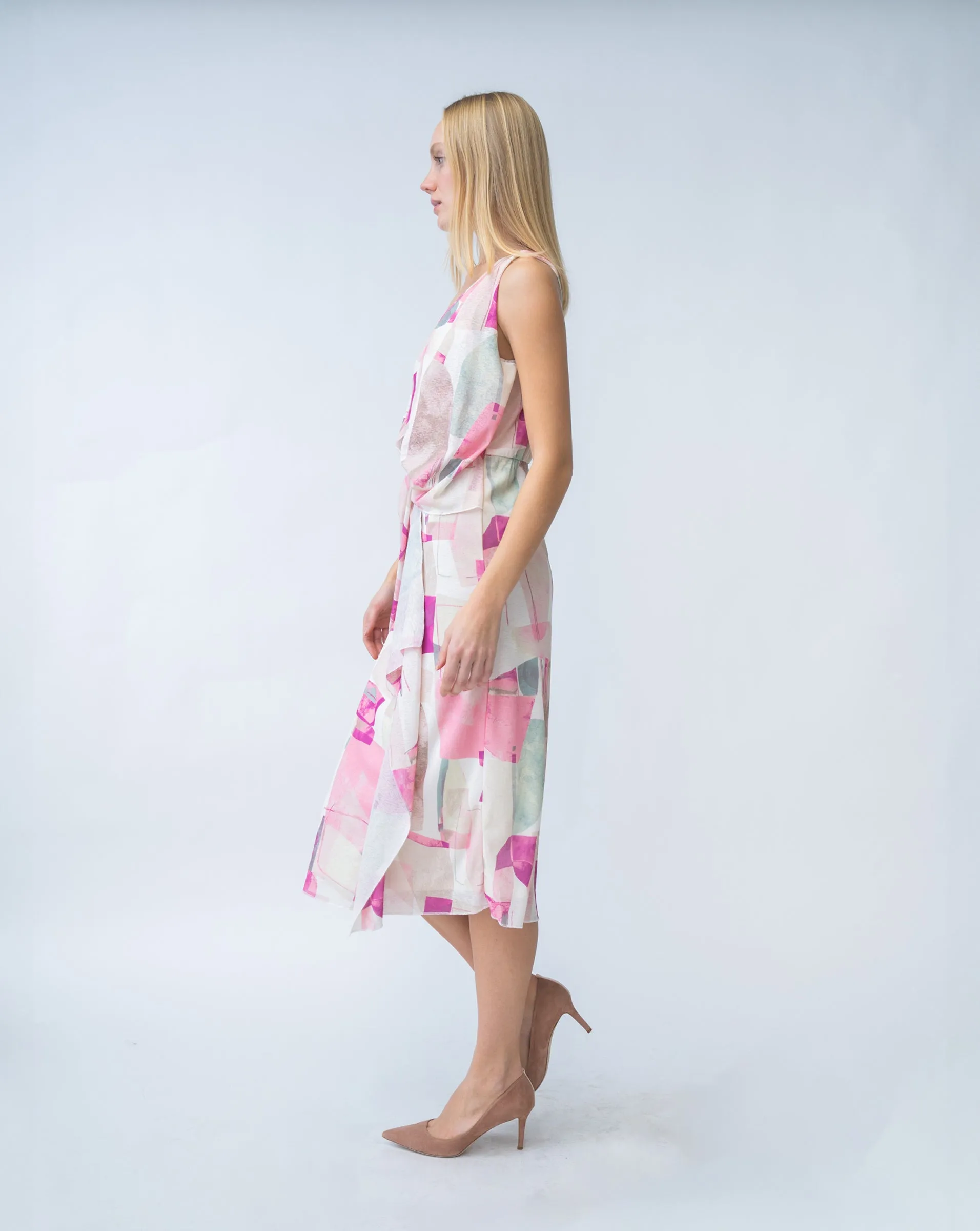 Sleeveless Jersey Faux Wrap Dress