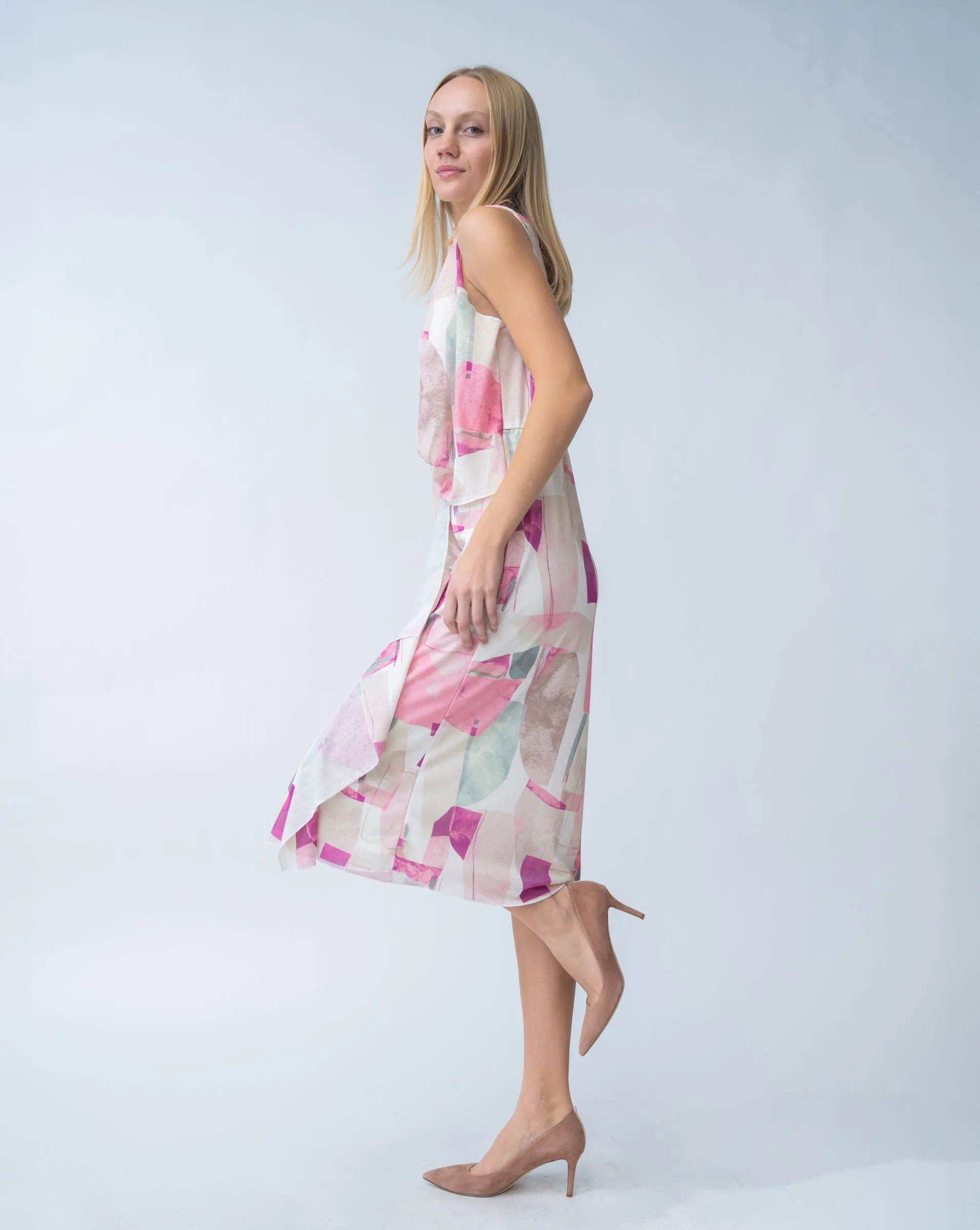 Sleeveless Jersey Faux Wrap Dress