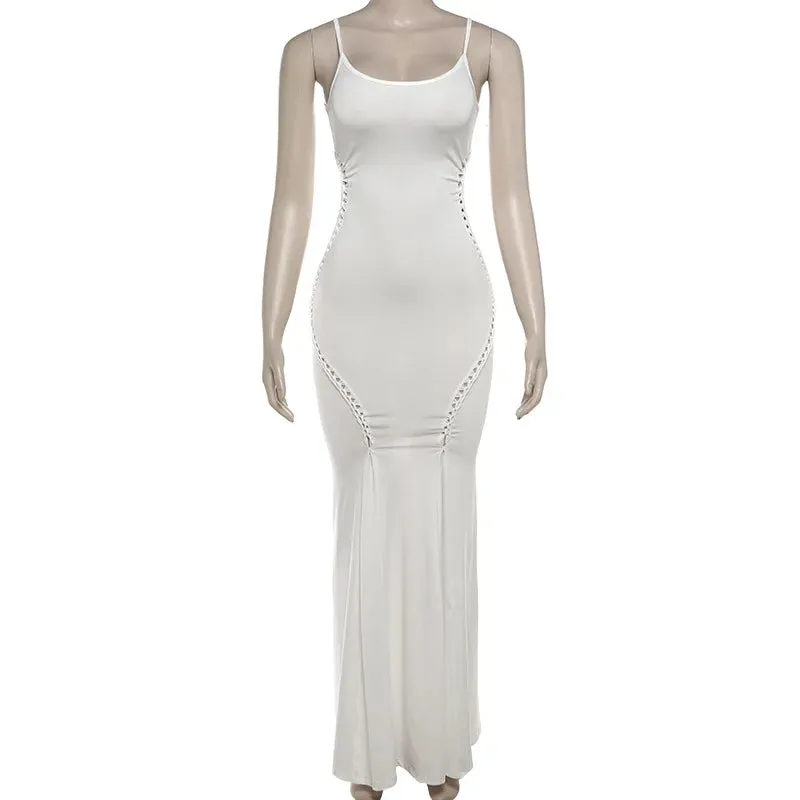 Solid Elegant Low Cut Dress - White color and black color