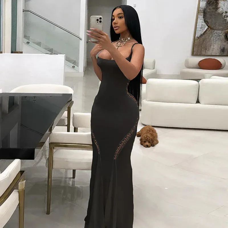 Solid Elegant Low Cut Dress - White color and black color