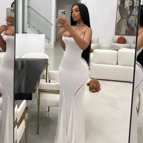 Solid Elegant Low Cut Dress - White color and black color