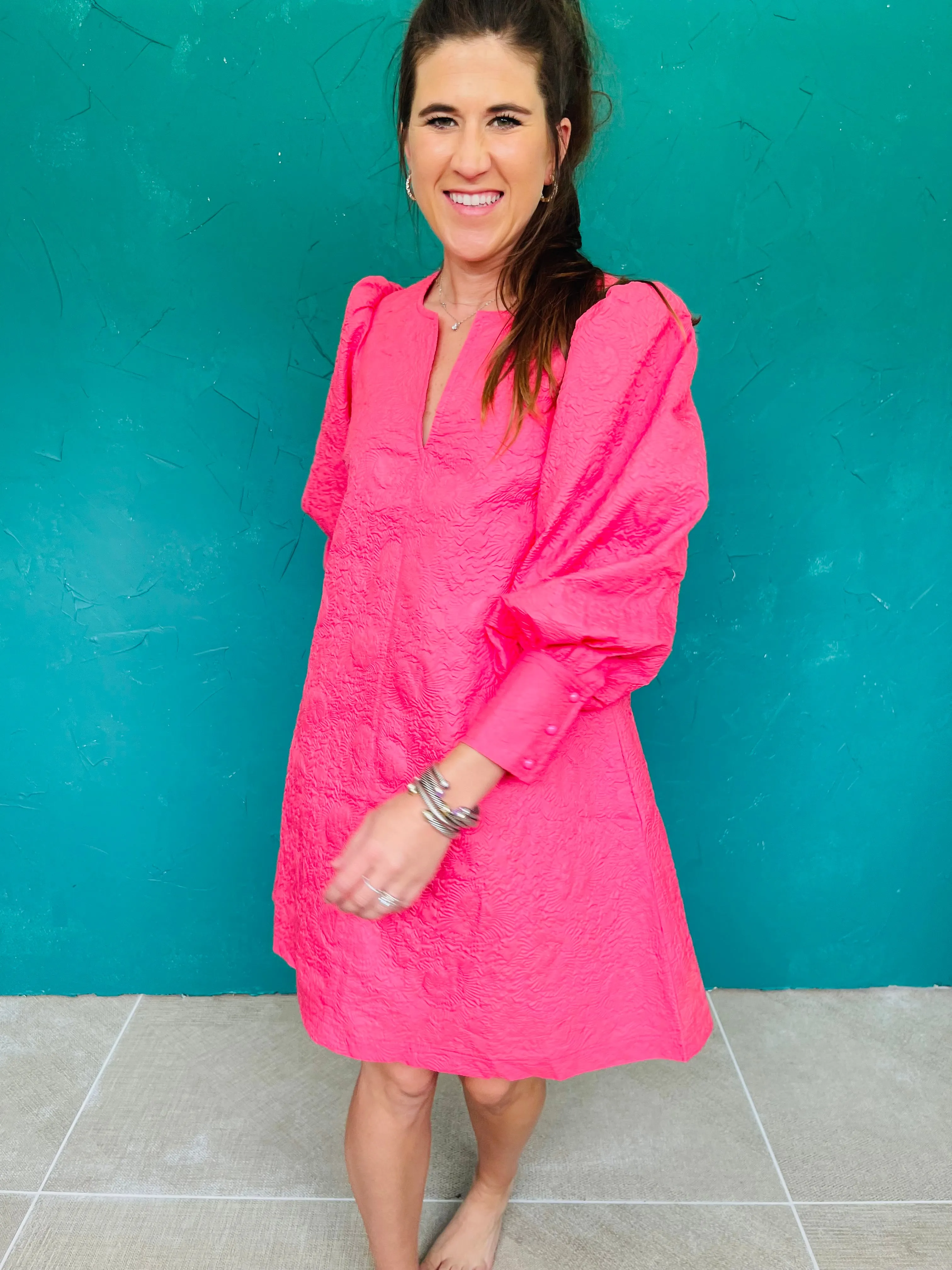 Solid Embossed Vneck Dress