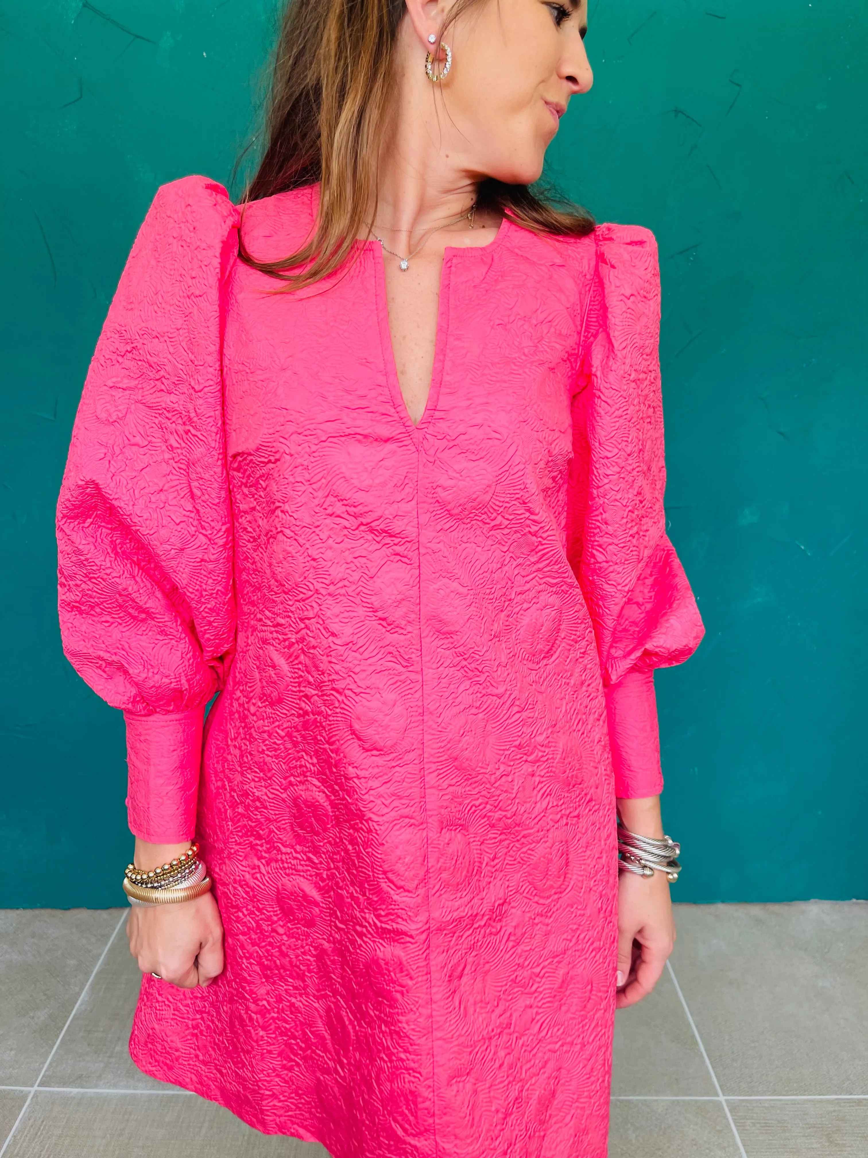 Solid Embossed Vneck Dress