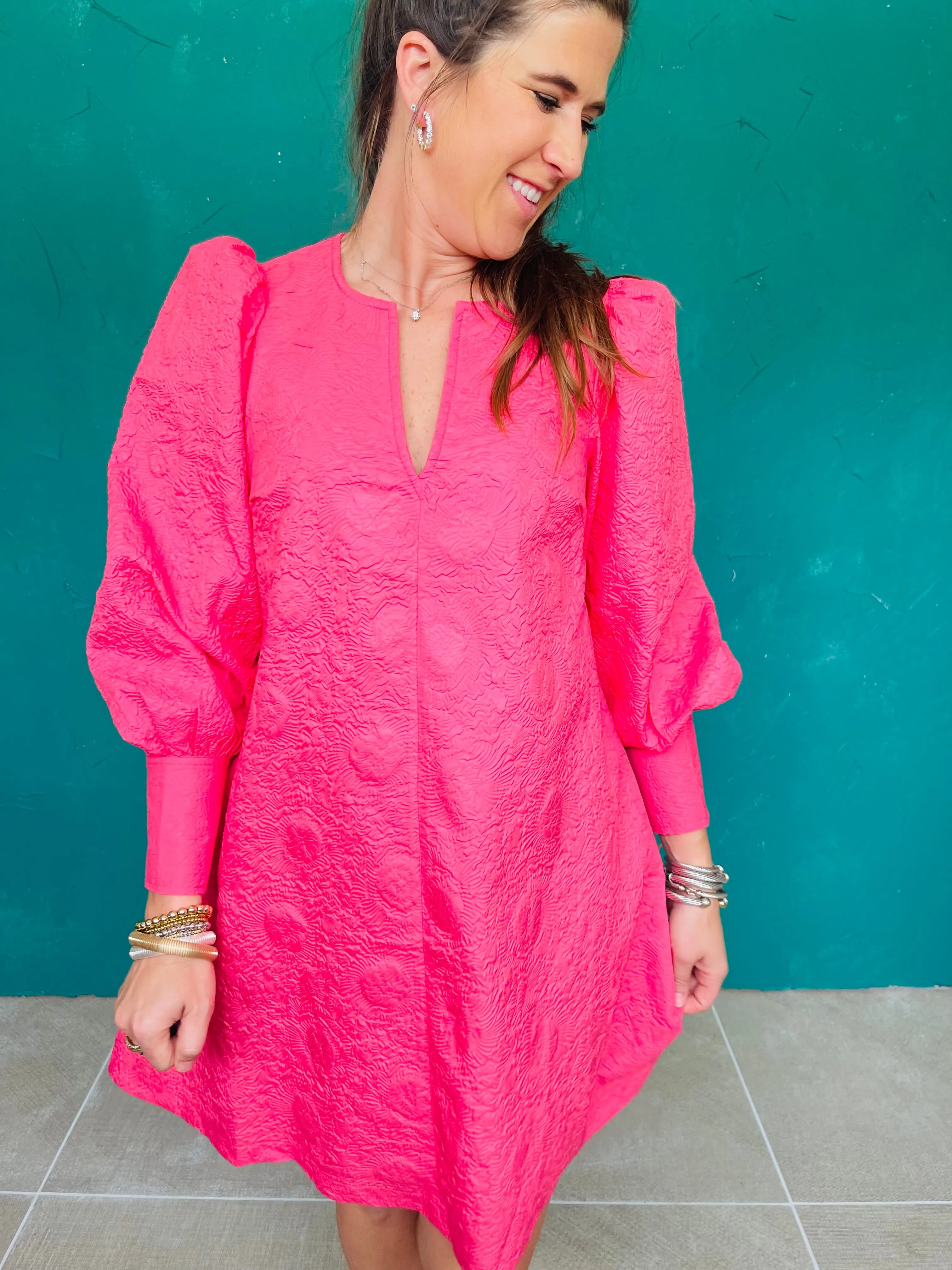 Solid Embossed Vneck Dress