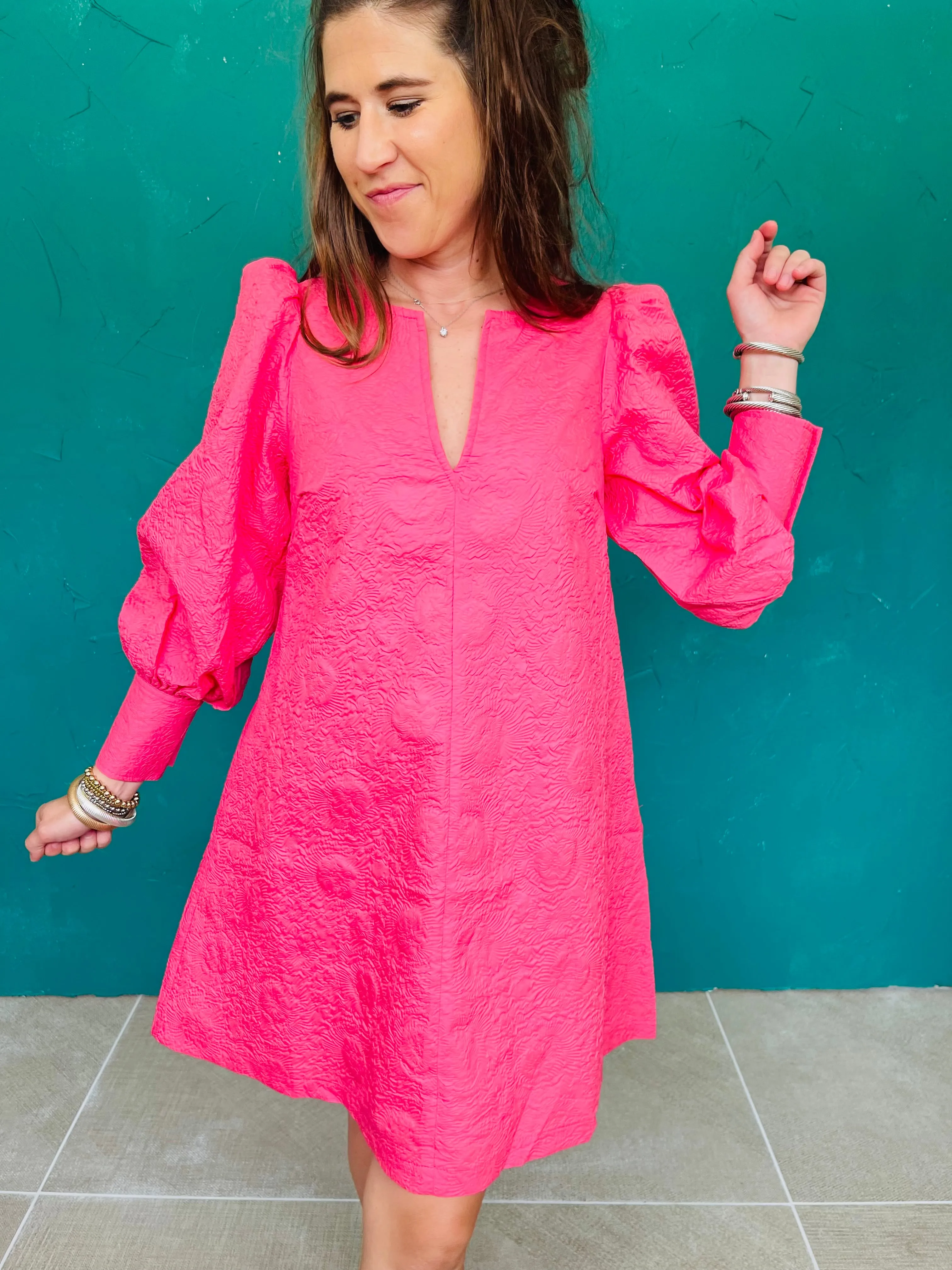 Solid Embossed Vneck Dress