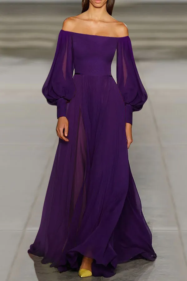 Solid Off-the-shoulder Chiffon Maxi Dress Long Dress