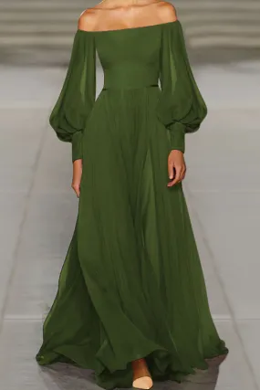 Solid Off-the-shoulder Chiffon Maxi Dress Long Dress
