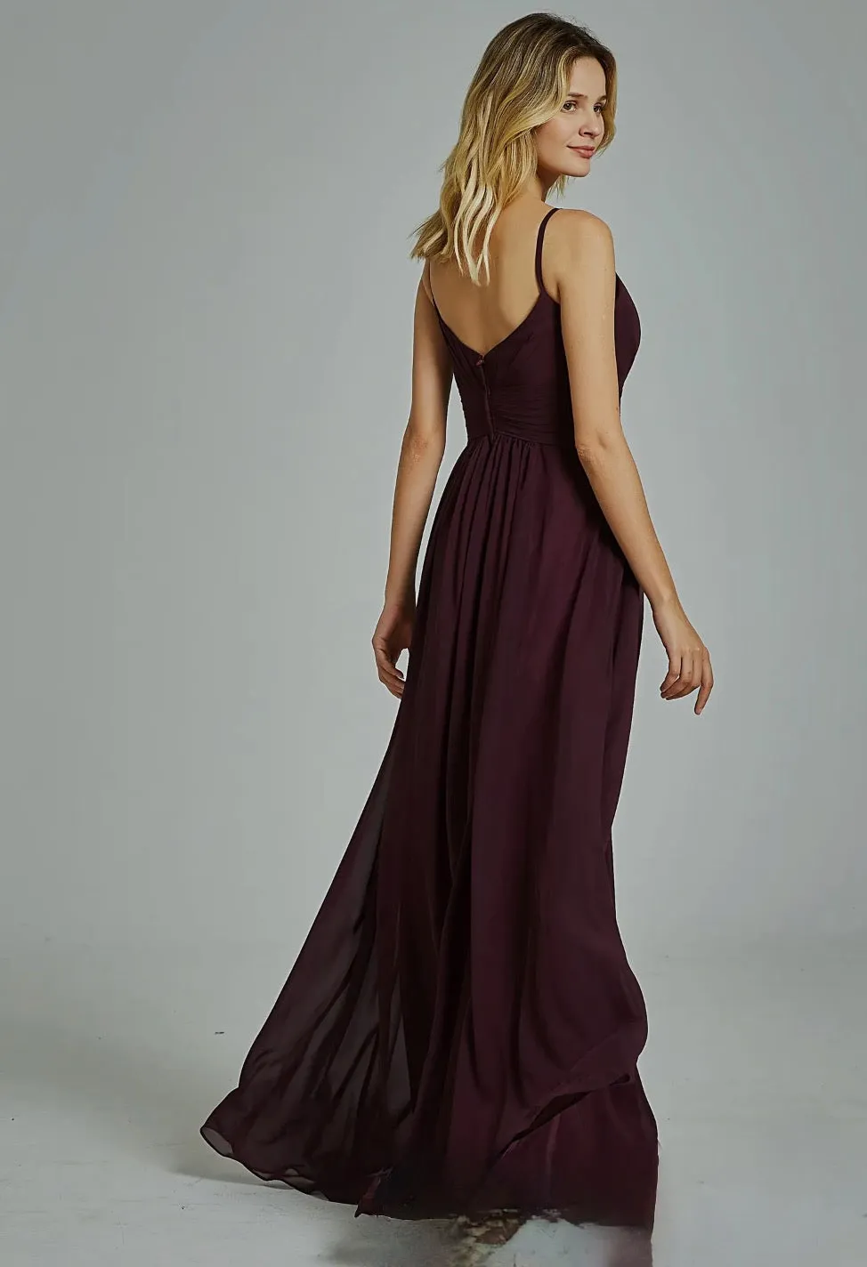 Spaghetti Straps Chiffon Bridesmaid Dress with Twist Front Bodice