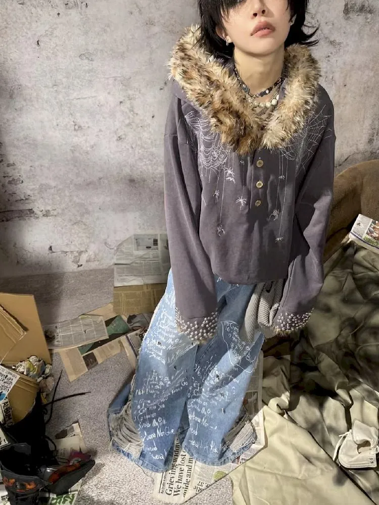 Spider Fur Collar Hoodie