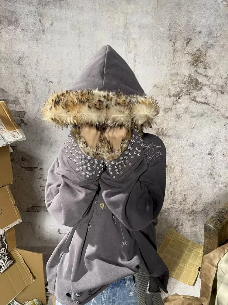 Spider Fur Collar Hoodie