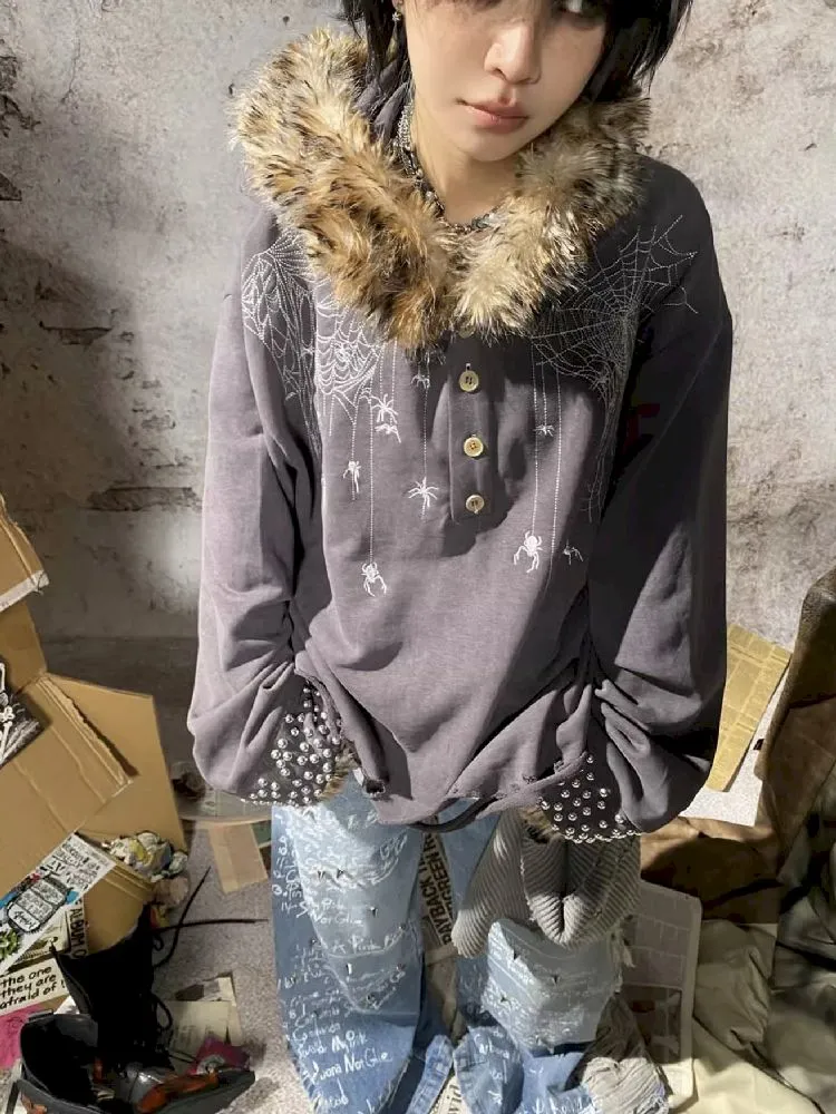 Spider Fur Collar Hoodie