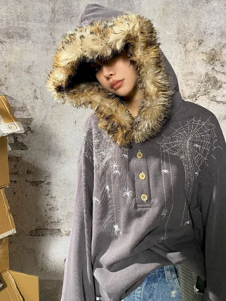Spider Fur Collar Hoodie