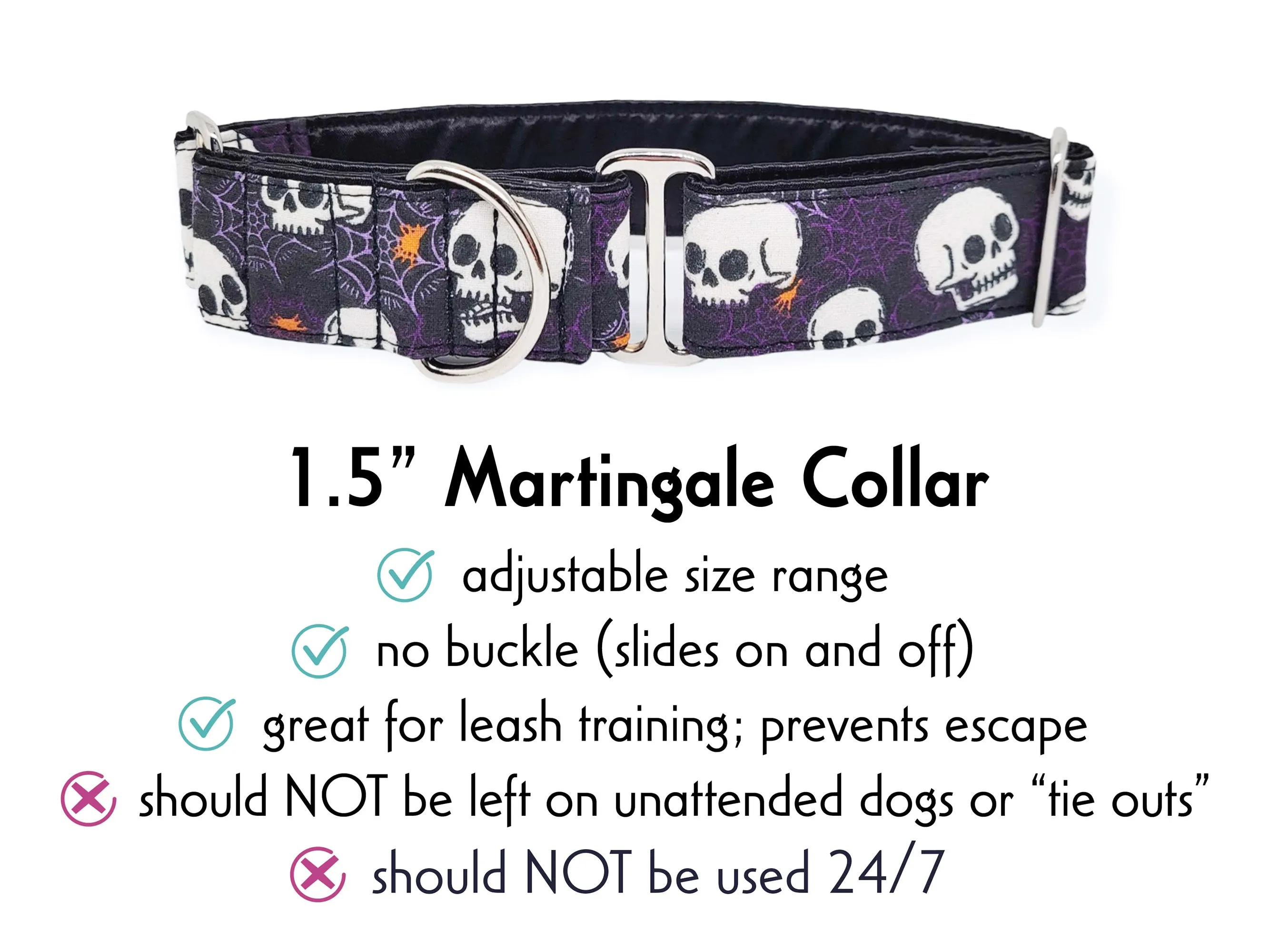 Spooky Halloween Skulls - Martingale Dog Collar or Buckle Dog Collar - 1.5" Width
