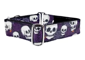 Spooky Halloween Skulls - Martingale Dog Collar or Buckle Dog Collar - 1.5" Width