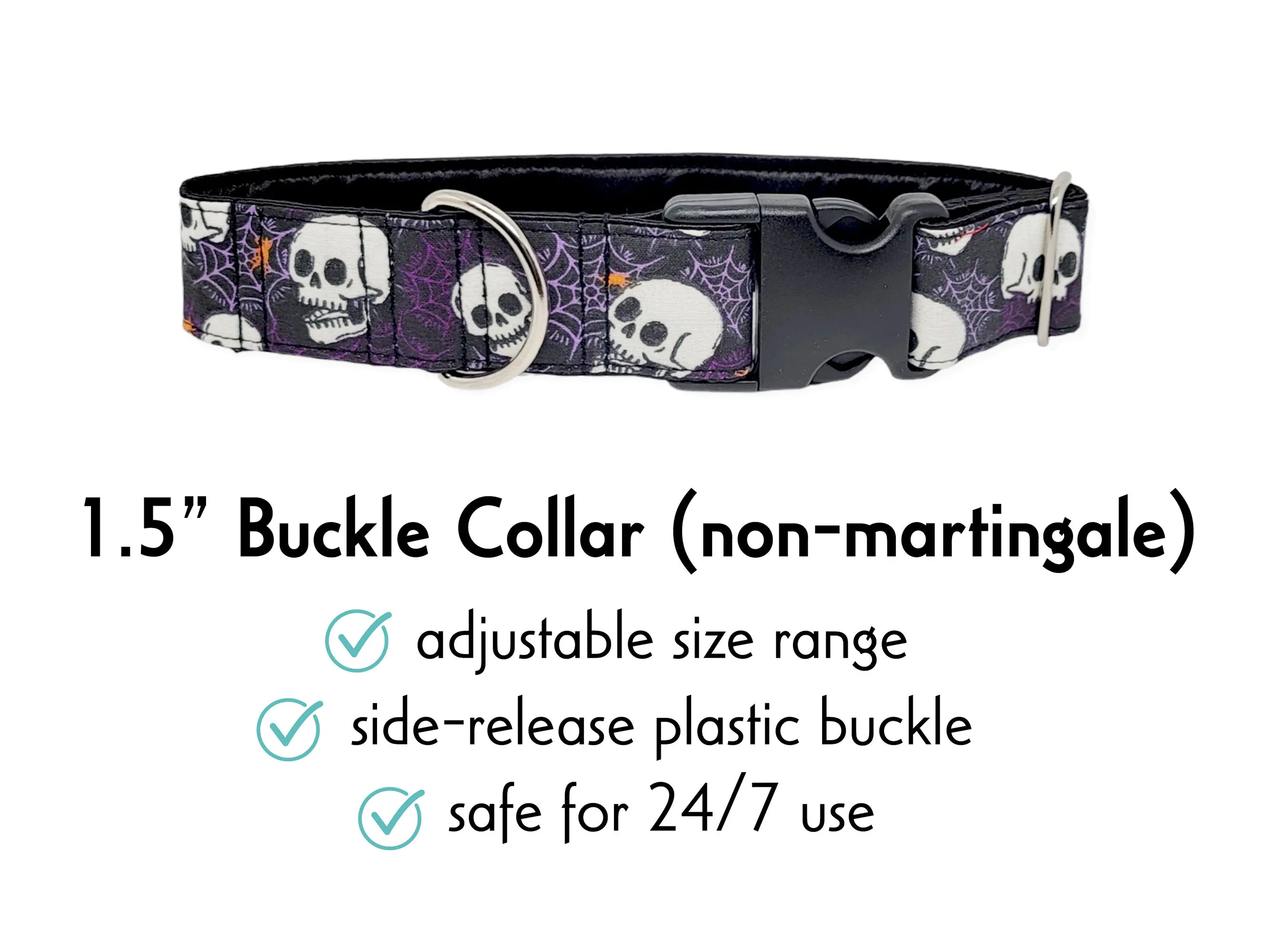 Spooky Halloween Skulls - Martingale Dog Collar or Buckle Dog Collar - 1.5" Width