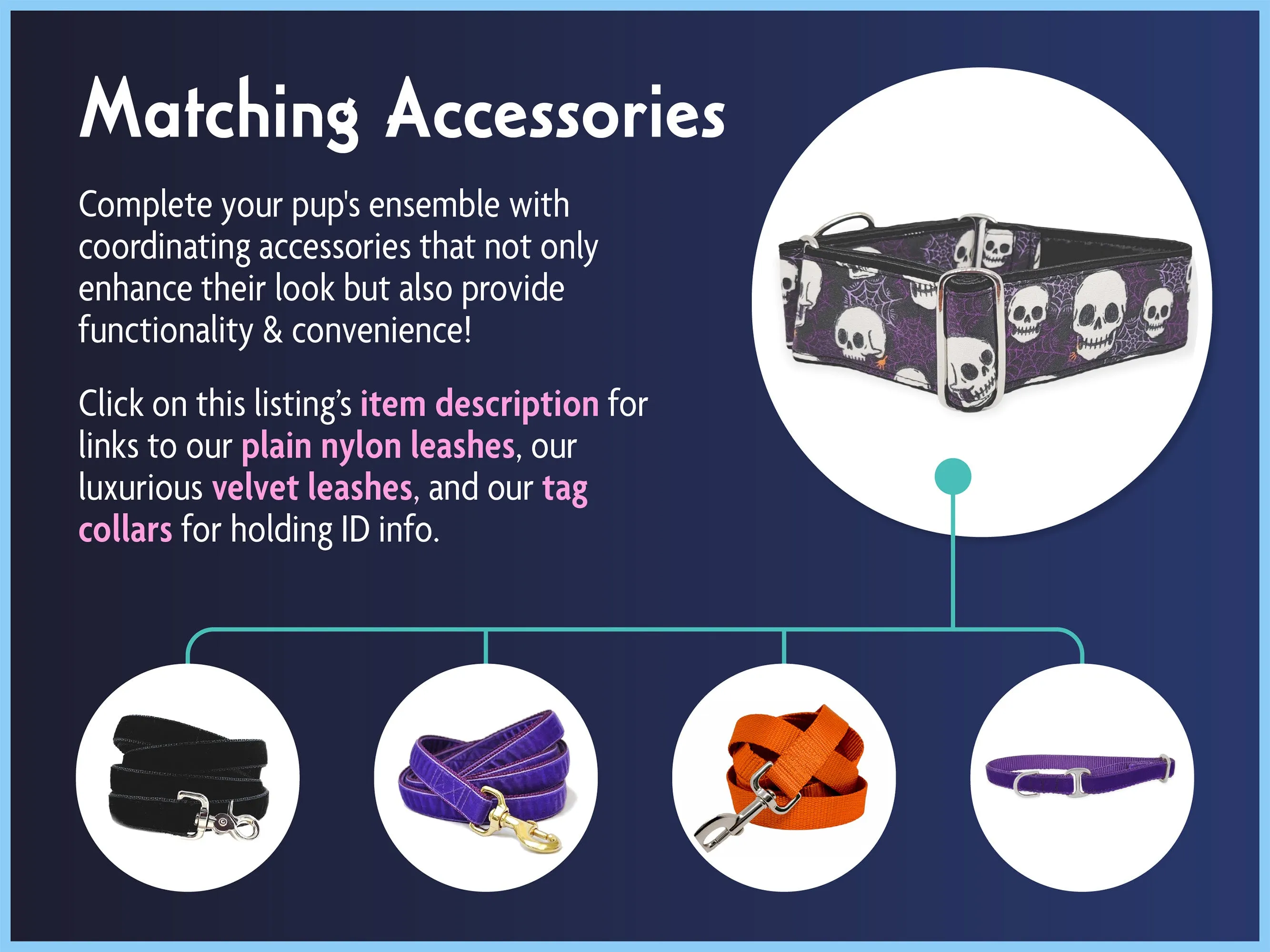 Spooky Halloween Skulls - Martingale Dog Collar or Buckle Dog Collar - 1.5" Width