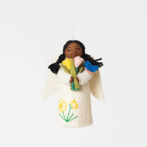 Spring Angel with Bluebird - Brown with Black Hair
