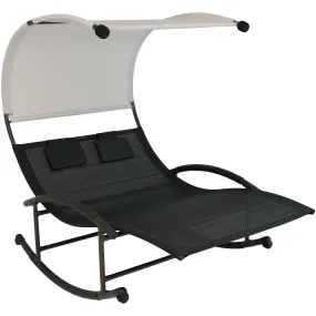 Sunnydaze Chaise Rocking Lounge Chair with Canopy and Pillows - Black