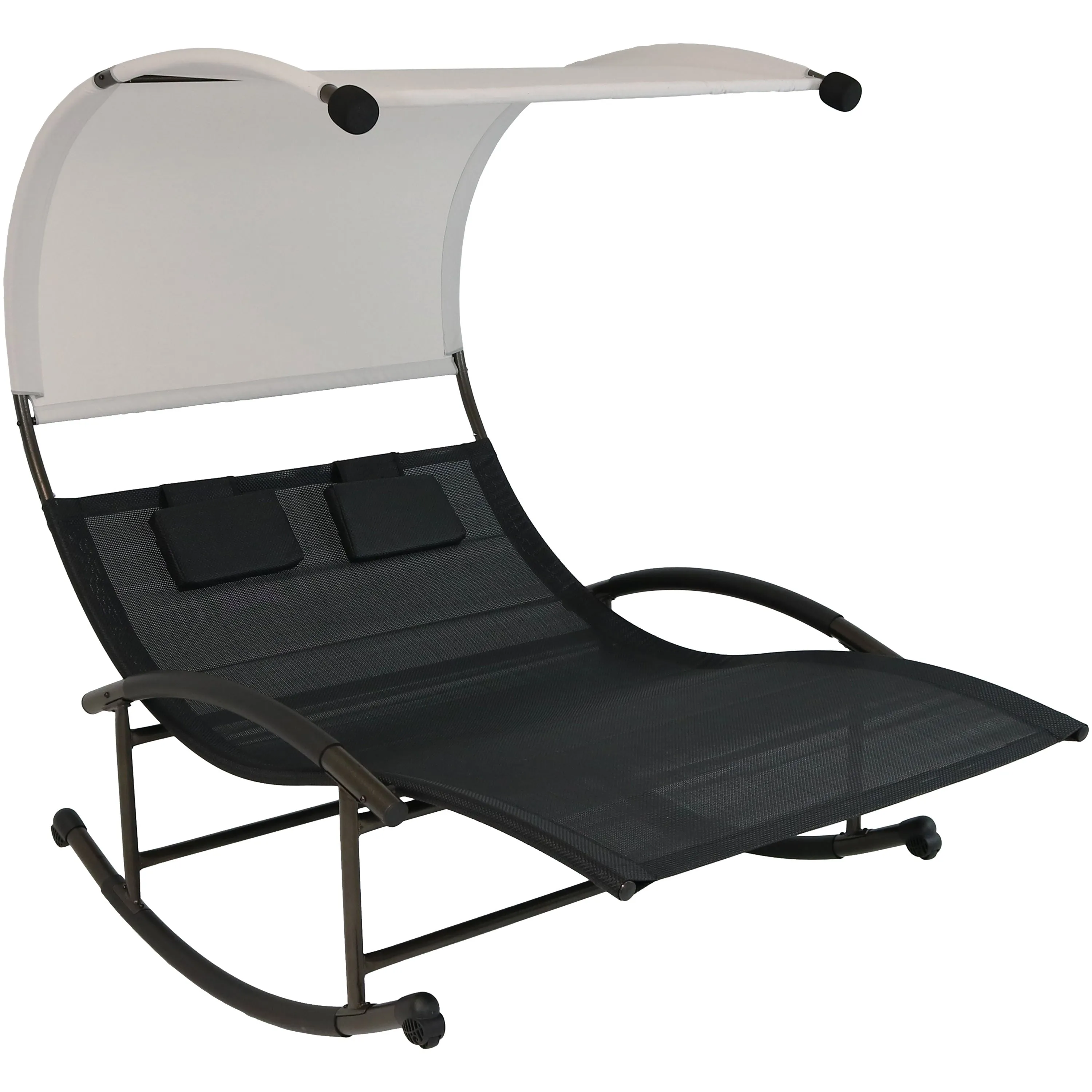 Sunnydaze Chaise Rocking Lounge Chair with Canopy and Pillows - Black
