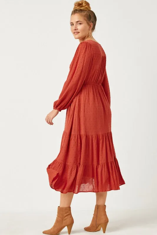 Swiss Dot Tassel Dress Style 4167 in Rust