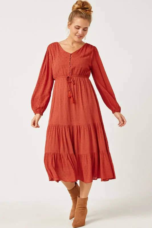 Swiss Dot Tassel Dress Style 4167 in Rust